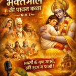 Current image: हरि हृदय में तब बसते हैं जब भक्ति से गाएं भक्तों के गुण-भक्तमाल की पावन कथा भाग 1 में भगवान विष्णु एक भक्त को गोद में लिए हुए, साथ में संत मीरा, कबीर और अन्य भक्तों की दिव्य छवि