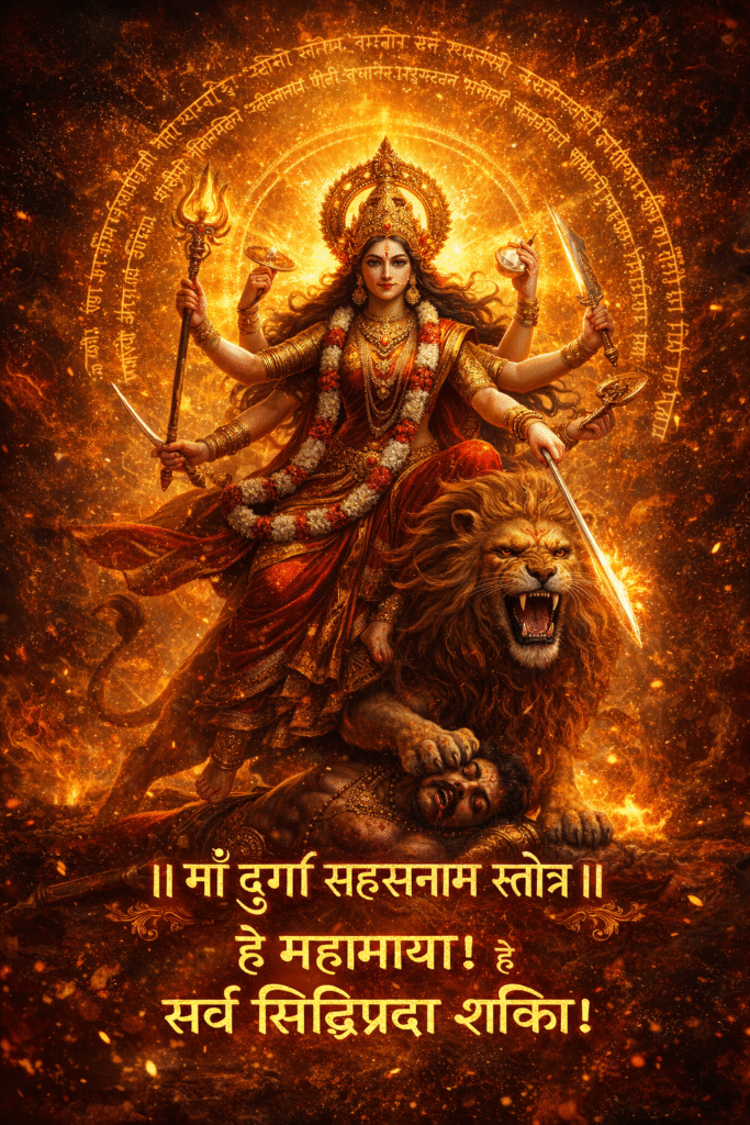 Current image: माँ आद्या शक्ति दुर्गा का दिव्य तांत्रिक स्वरूप, ऋषि-मुनियों के बीच यज्ञ अग्नि के समीप विराजमान देवी, मंत्र, तपस्या और ब्रह्मांडीय चेतना से युक्त आध्यात्मिक दृश्य