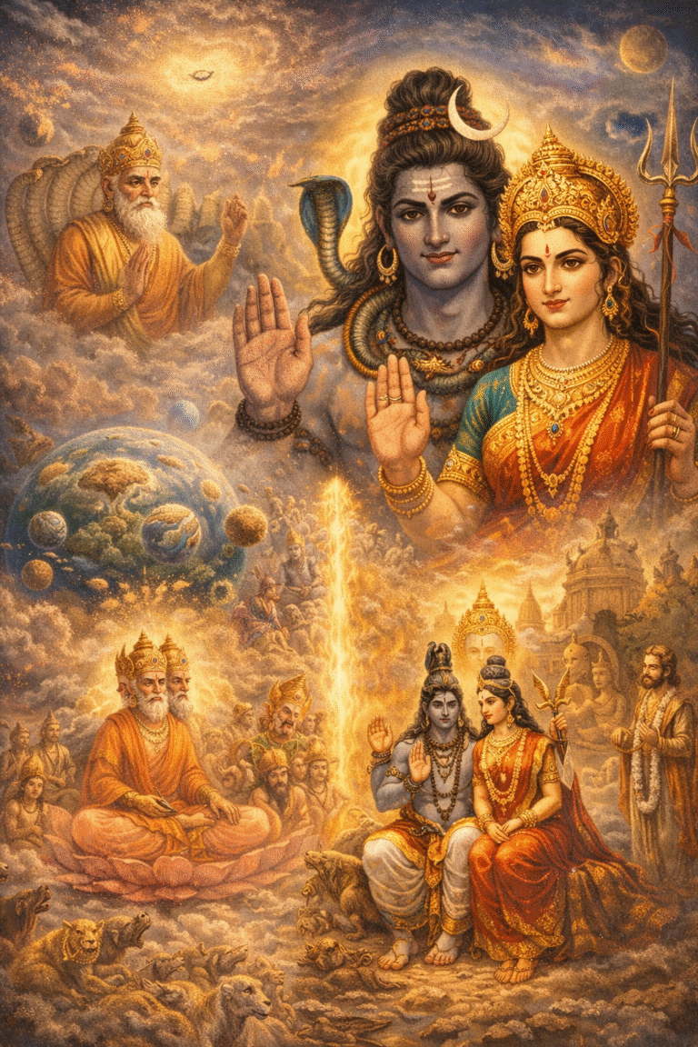 शिव और सती - जहाँ ब्रह्मा की रचना पूर्ण होती है और शिव-पार्वती से सृष्टि को संतुलन मिलता है